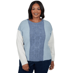 Plus Size Skyes the Limit Icy Blue Sparkle Color Block Sweater