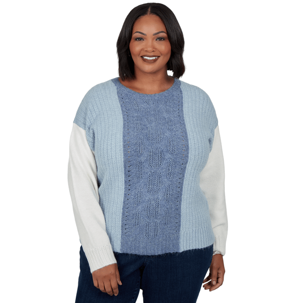 Plus Size Skyes the Limit Icy Blue Sparkle Color Block Sweater