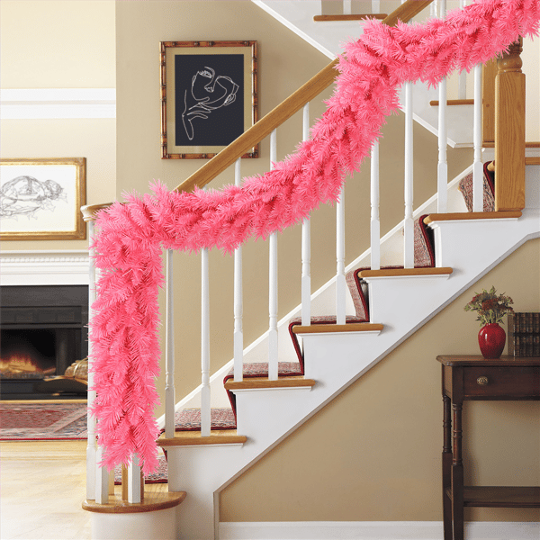 Puleo International 9ft. Pink Round Valley Pine Garland