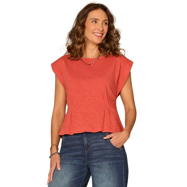 Womens Democracy Ext Sleeve Pleated Peplum Knit Top