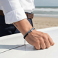Mens Iron Saints Cross Blue Stone Beaded Chain Bracelet - image 2