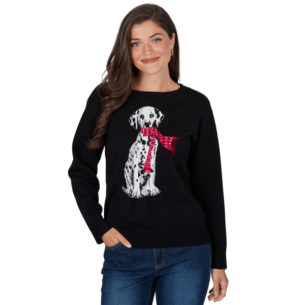 Womens Ruby Rd. Mysterious Romance Dalmatian Intarsia Sweater