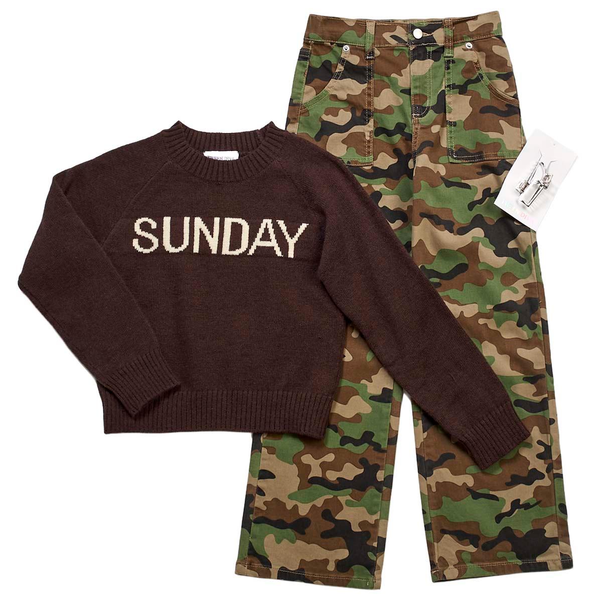 Girls (7-12) Rare Editions Sunday Knit Sweater w/ Camo Pants