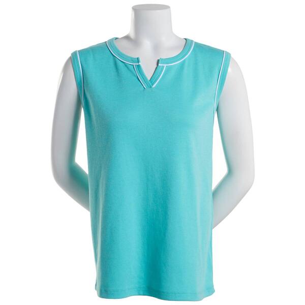 Womens Hasting & Smith Sleeveless Split Neck Top w/Piping - image 