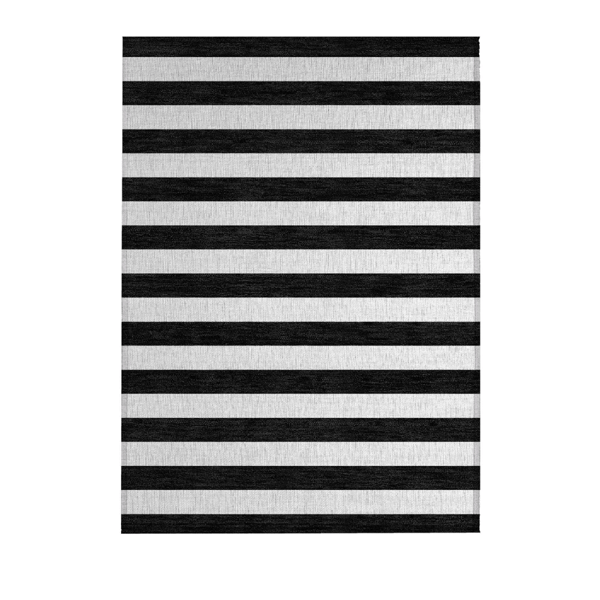 HomeRoots Black & White Striped Washable Indoor Outdoor Accent R