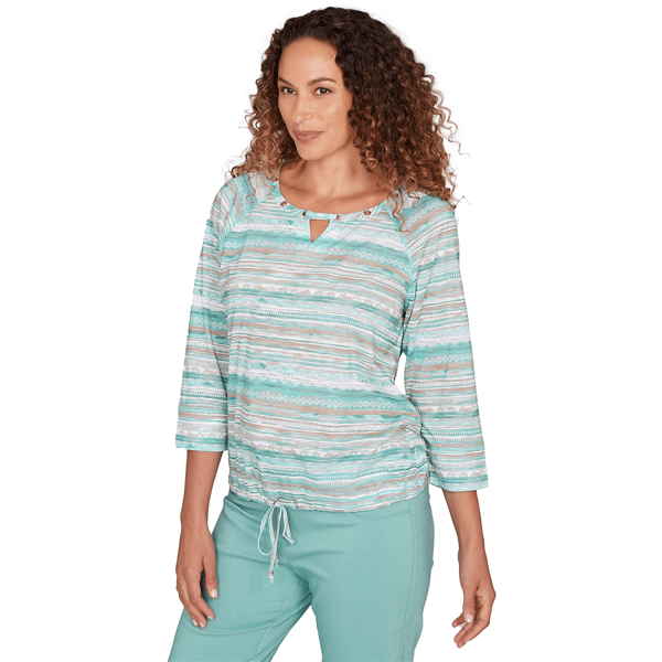 Womens Hearts of Palm Fresh Start 3/4 Sleeve Stripe Blouse
