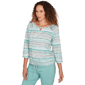 Womens Hearts of Palm Fresh Start 3/4 Sleeve Stripe Blouse - image 3