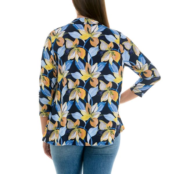 Plus Size Zac & Rachel 3/4 Sleeve Navy Floral Open Front Cardigan