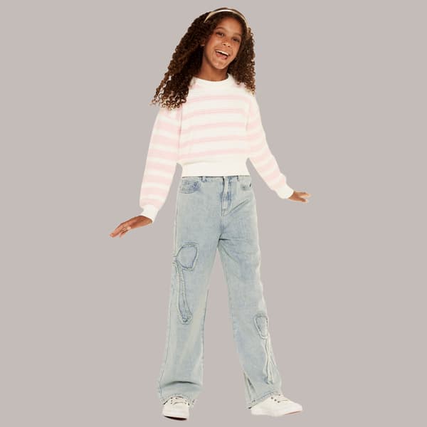 Girls &#40;7-16&#41; Tween Diva Stripe Sweater with Wide Leg Bow Jeans - image 