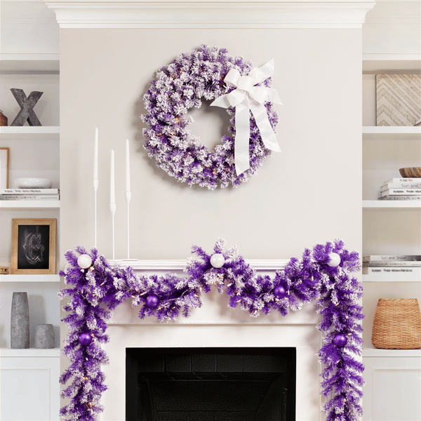 Northlight 24in. Pre-Lit Flocked Purple Pine Christmas Wreath