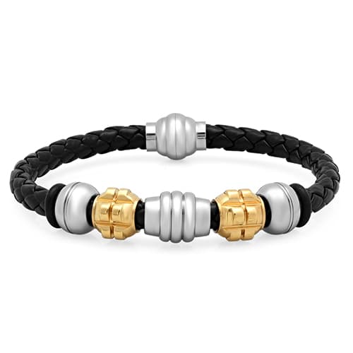 Mens Leather Bracelet with Gold Plated Accents - image 