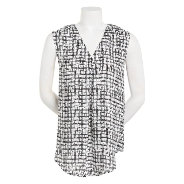 Plus Size Emaline Essentials Sleeveless Brushstroke Check Blouse