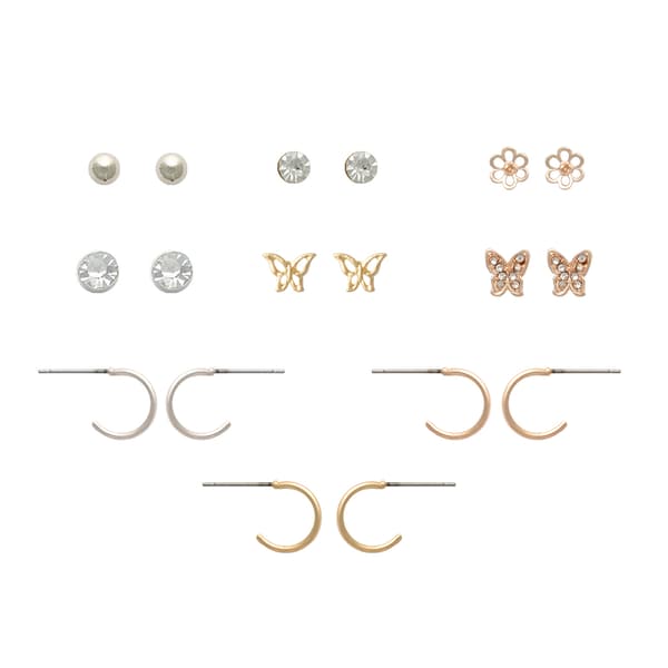 Ashley Ball Butterfly & Crystal Stud & Mini-Hoop Earrings - image 