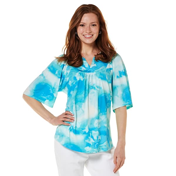 Womens Cocomo Elbow Sleeve Split Neck Tie Dye Blouse - image 