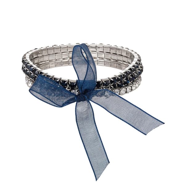 Roman Silver-Tone Square Crystal 3 Row Stretch Bracelets - image 