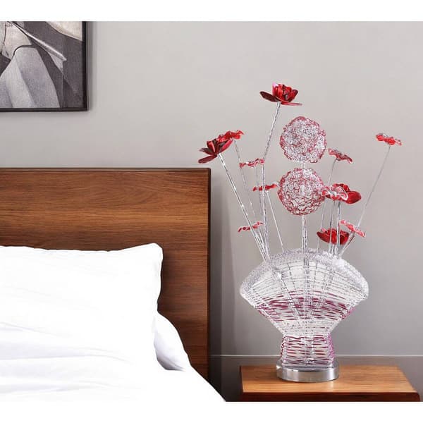 HomeRoots 22in. Acrylic Red Rose Bedside Table Lamp