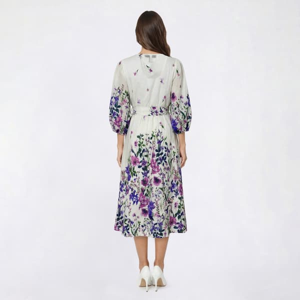 Womens Harlow & Rose Long Sleeve Floral Surplice Neck Midi Dress