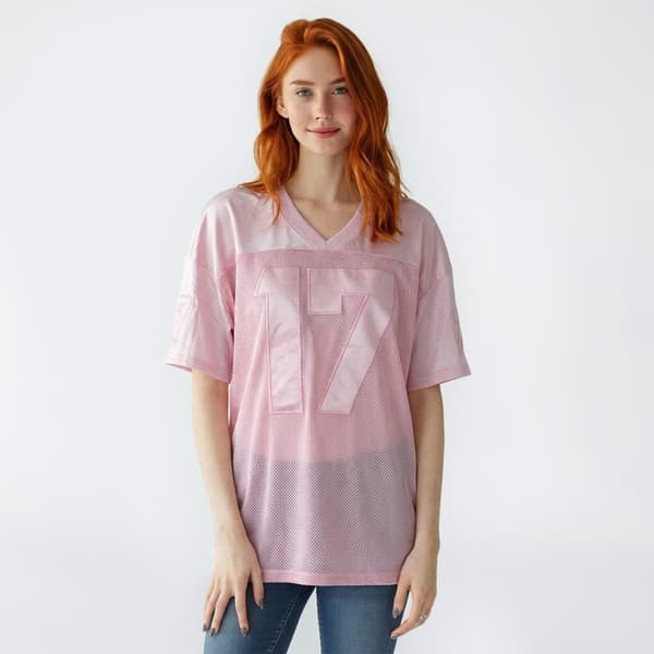Juniors Jolie & Joy Oversized Satin Mesh Football Applique Tee - image 