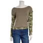 Juniors No Comment Boat Neck Top With Contrast Sleeves - Camo - image 1