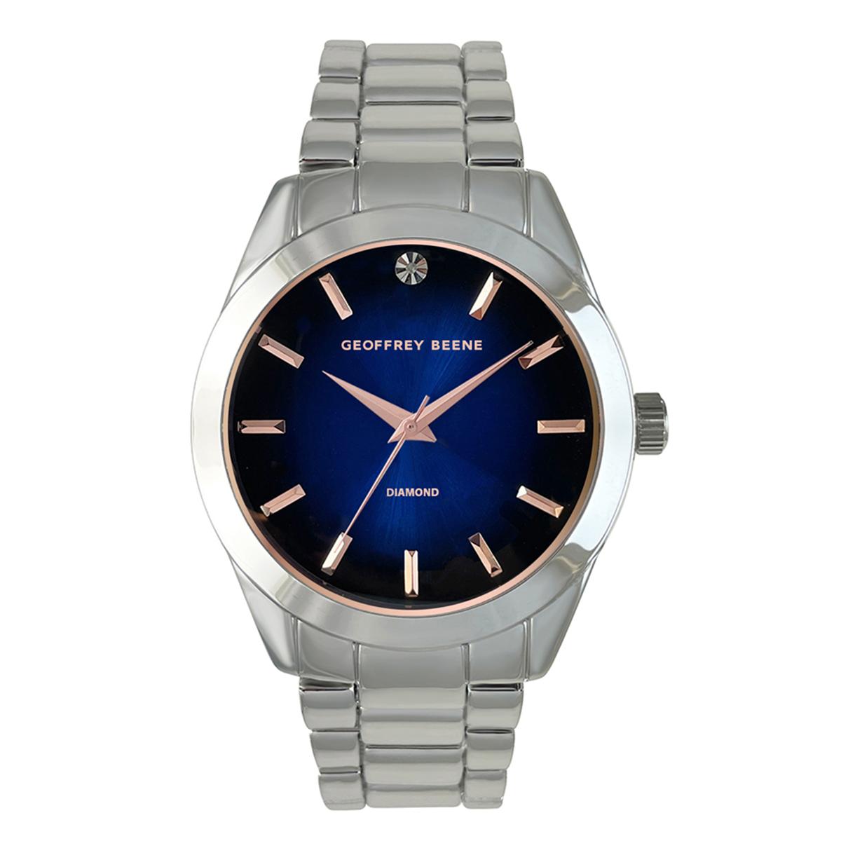 Mens Geoffrey Beene® Silver Band/Blue Dial Watch-GBA0008SL