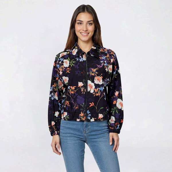 Womens Nicole Miller Floral Zip Front Bomber Jacket - image 