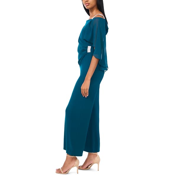Petite MSK Solid Capelet Overlay Rhinestone Trim Jumpsuit