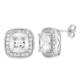 Forever New 8mm Cushion White Cubic Zirconia Halo Stud Earrings
