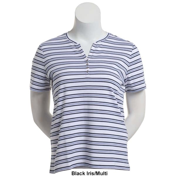 Petite Hasting & Smith Short Sleeve Stripe Henley Tee