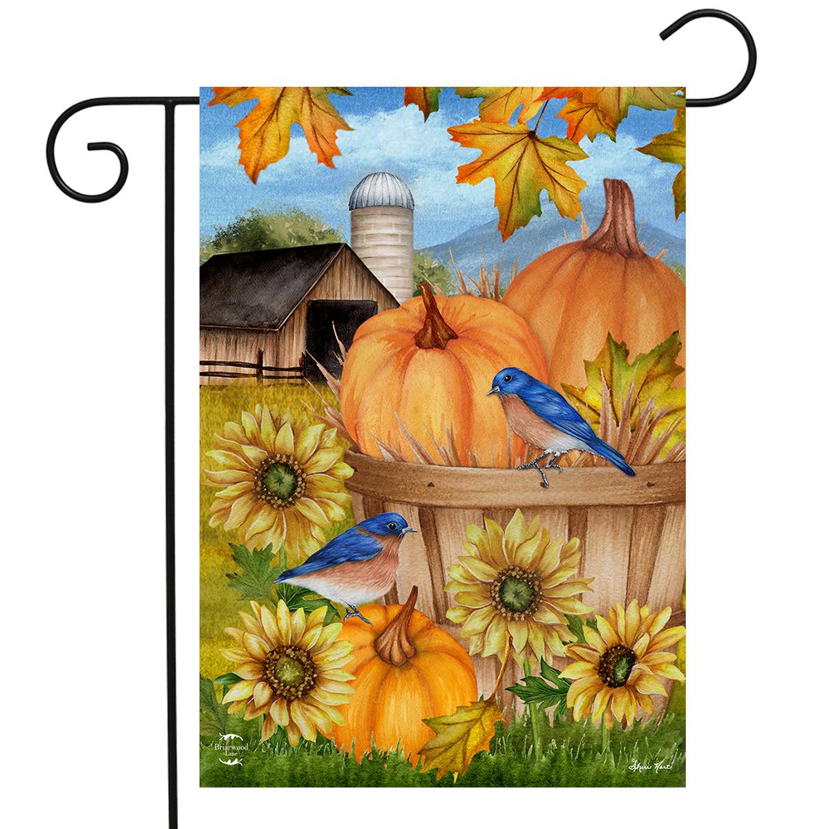 Briarwood Lane Pumpkin and Bluebirds Garden Flag