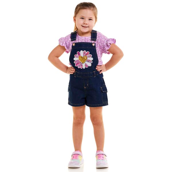 Girls &#40;4-6x&#41; Colette Lilly Sequin Denim Shortall & Floral Tee Set