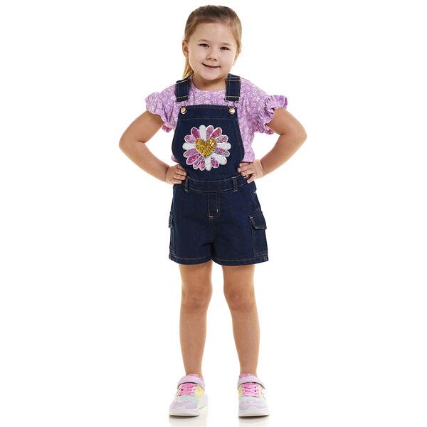 Girls &#40;4-6x&#41; Colette Lilly Sequin Denim Shortall & Floral Tee Set - image 