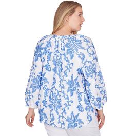 Plus Size Ruby Rd. Bali Blue 3/4 Sleeve Woven Luxe Voile Blouse