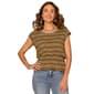 Womens Democracy Roll Cuff Cap Sleeve Stripe Peplum Blouse - image 1