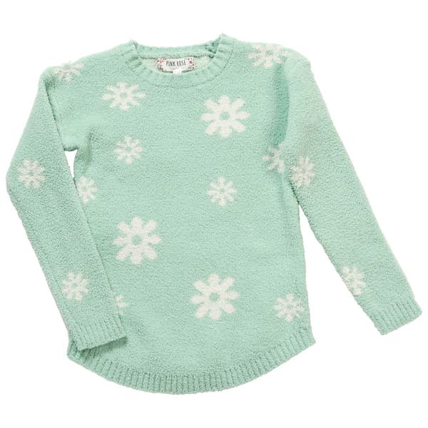 Girls &#40;7-14&#41; Pink Rose Teddy Shaker Jacquard Sweater - Mint Daisy - image 