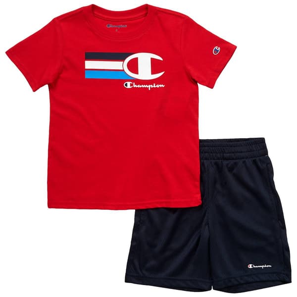 Boys &#40;4-7&#41; Champion&#40;R&#41; Short Sleeve C Logo Stripe Tee Shorts Set - image 