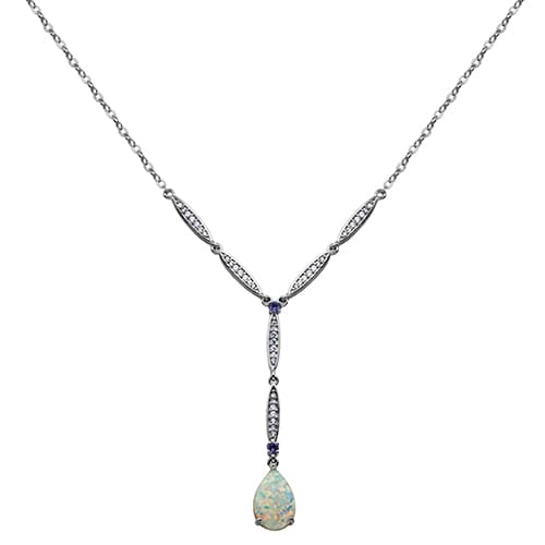 Teardrop Simulated Opal & CZ Y-Necklace
