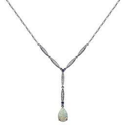 Teardrop Simulated Opal & Cubic Zirconia Y-Necklace