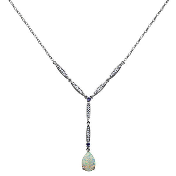 Teardrop Simulated Opal & Cubic Zirconia Y-Necklace - image 