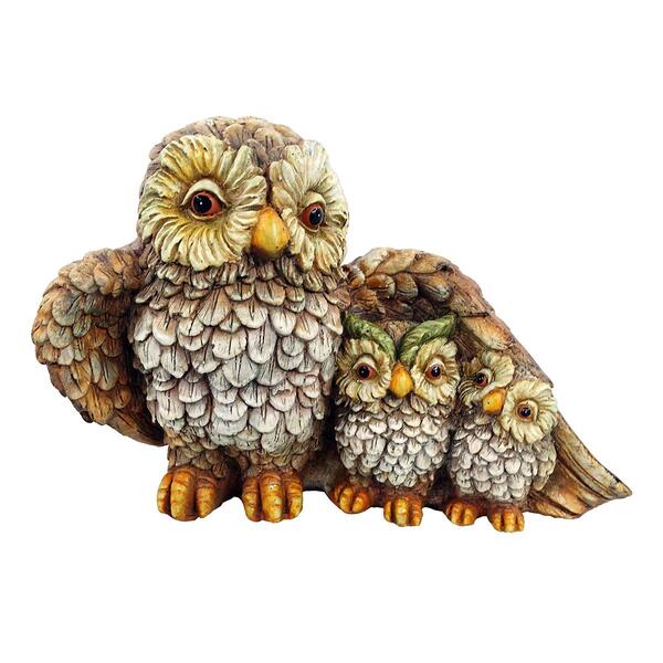 Alpine Owl Mom Wing Protecting Baby Owlets Statuary - image 