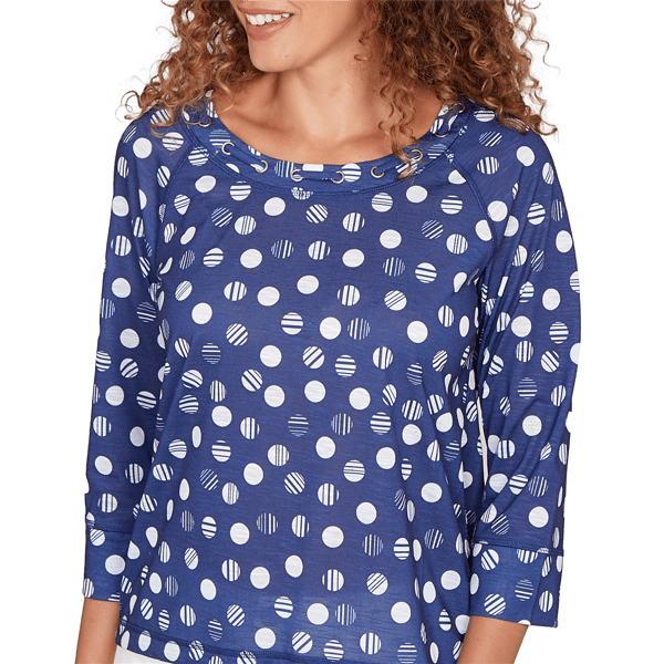 Petite Hearts of Palm Smooth Sailing 3/4 Sleeve Dots Blouse