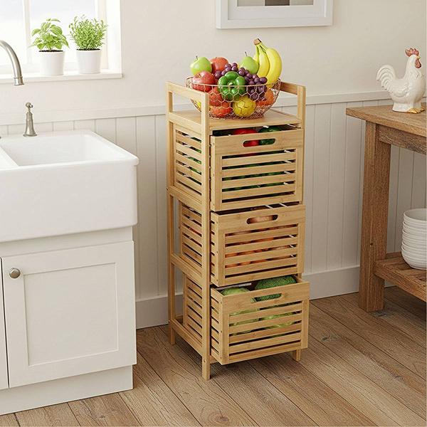 eccostyle™ Solid Bamboo 3 Drawer Pantry Tower
