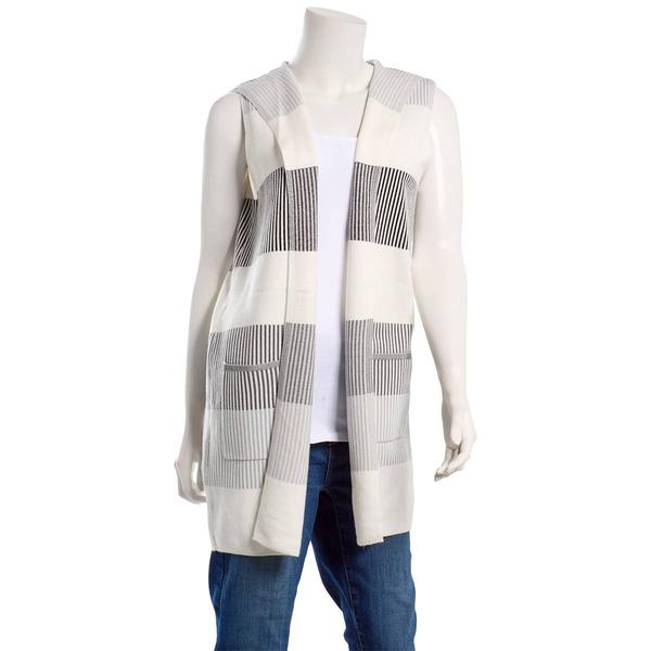 Womens 89th & Madison Sleeveless Hooded Stripe Pocket Cardigan