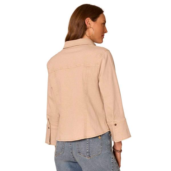 Womens Democracy 3/4 French Cuff Sleeve Button Down Denim Blouse