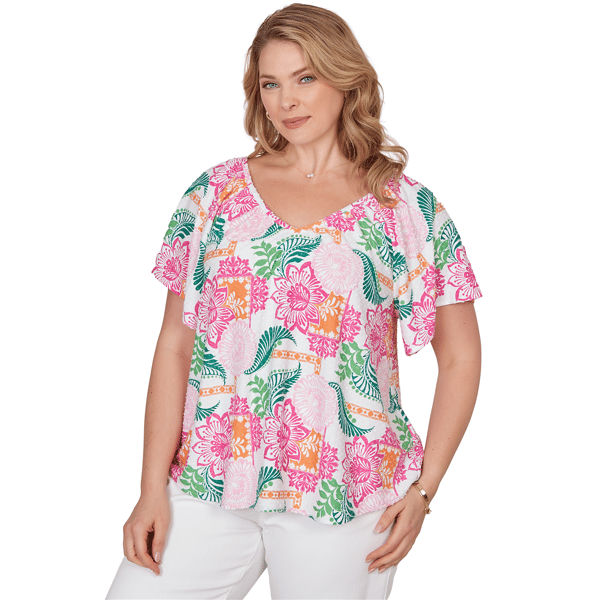 Plus Size Ruby Rd. Hothouse Florals Textured Floral Blouse