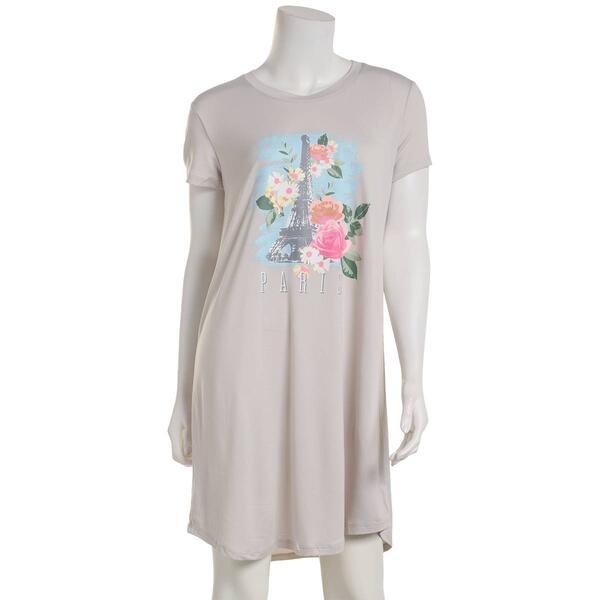 Plus Size Jaclyn Short Sleeve Paris Floral Screen Nightshirt - image 