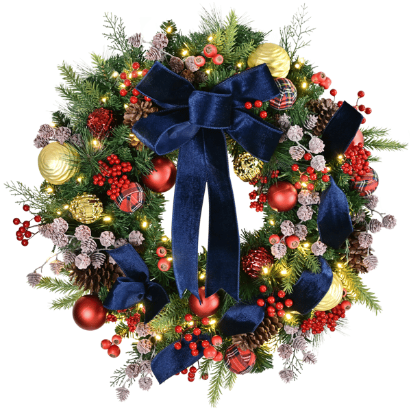 Puleo International 26in.LED Ornament & Pinecone Adorned Wreath - image 