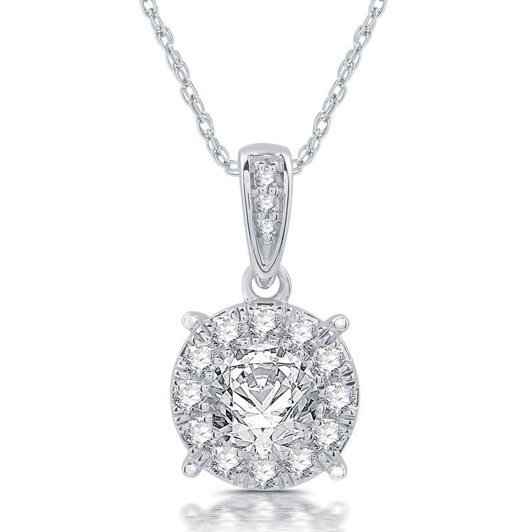 Nova Star(R) Sterling Silver 5/8ctw. Lab Grown Diamond Halo Pendant