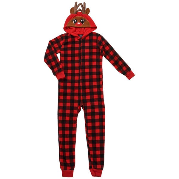 Girls PJ&#39;&#39;s &amp; Presents Buffalo Check Hood Reindeer Pajama - image 