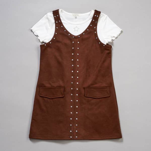 Girls (7-16) No Comment Short Sleeve Star Baby Tee & Suede Jumper