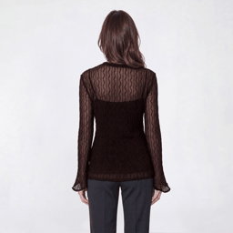 Womens Fair Haven Long Sleeve Solid Textured Mesh Blouse